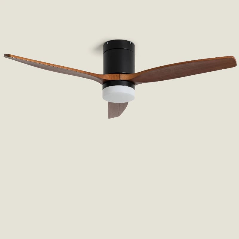 Ventilateur de Plafond Moderne Noir avec Pales en Bois Foncé Éclairage et Moteur Silencieux