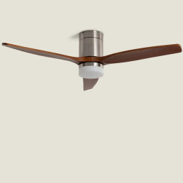 Ventilateur de Plafond Moderne Nickel avec Pales en Bois Foncé Éclairage et Moteur Silencieux