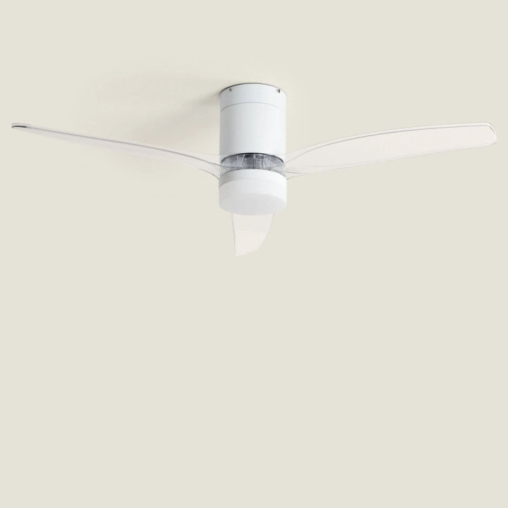Ventilateur de Plafond Moderne Blanc avec Pales Transparente Éclairage et Moteur Silencieux